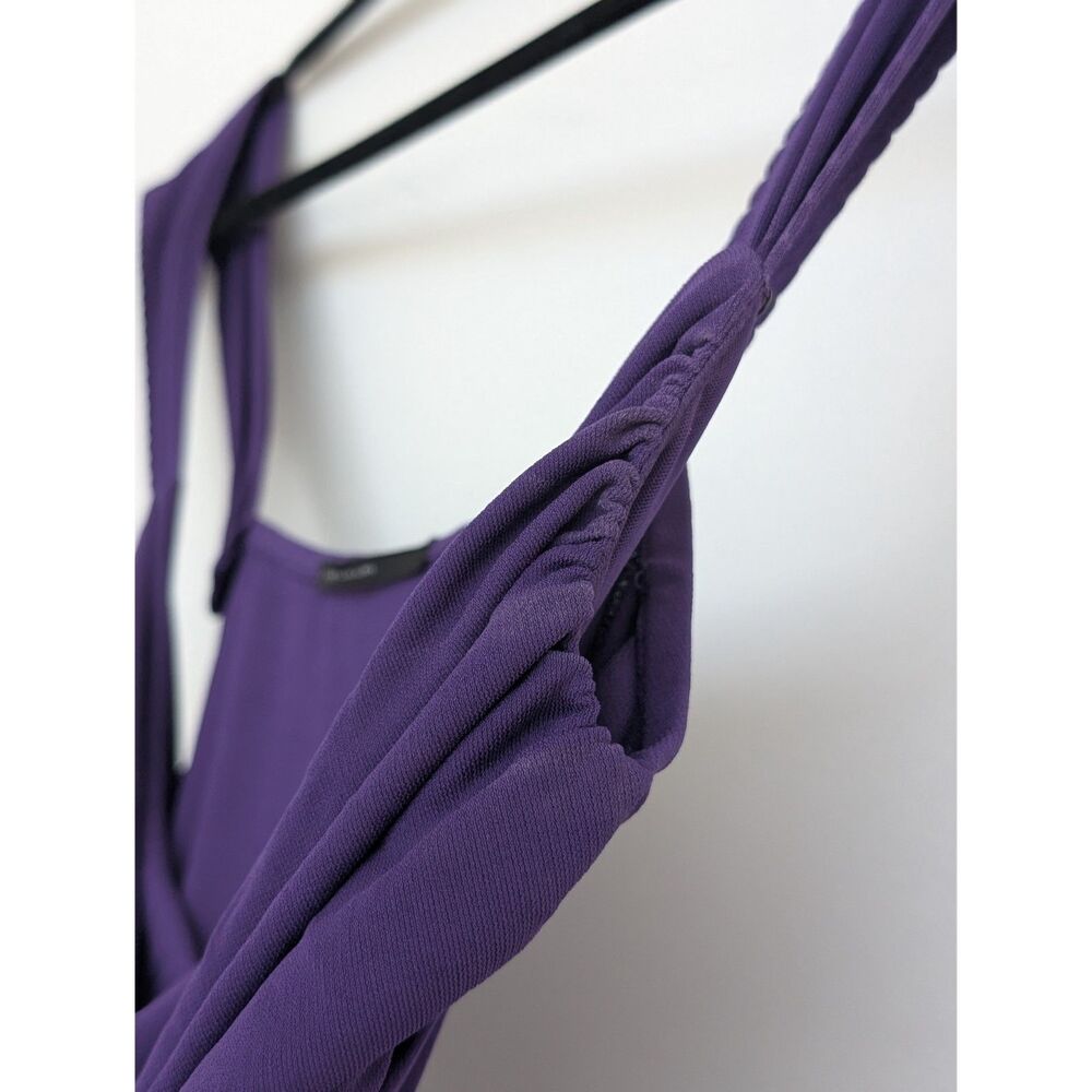Elie Tahari Ballerina Slinky Sleeveless Ruched Purple Knee Midi Dress Sz M/L - Picture 14 of 16